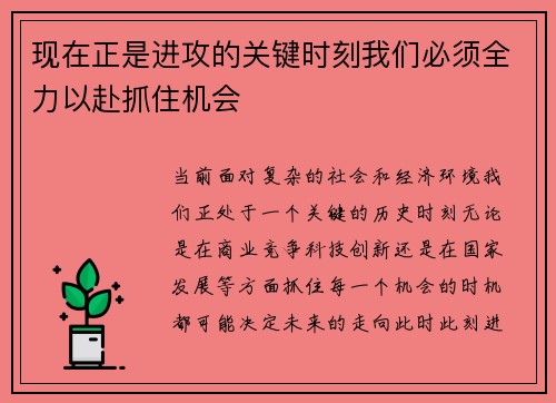 现在正是进攻的关键时刻我们必须全力以赴抓住机会