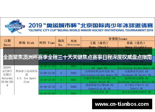 全面聚焦澳洲杯赛季全程三十天关键焦点赛事日程深度权威盘点指南